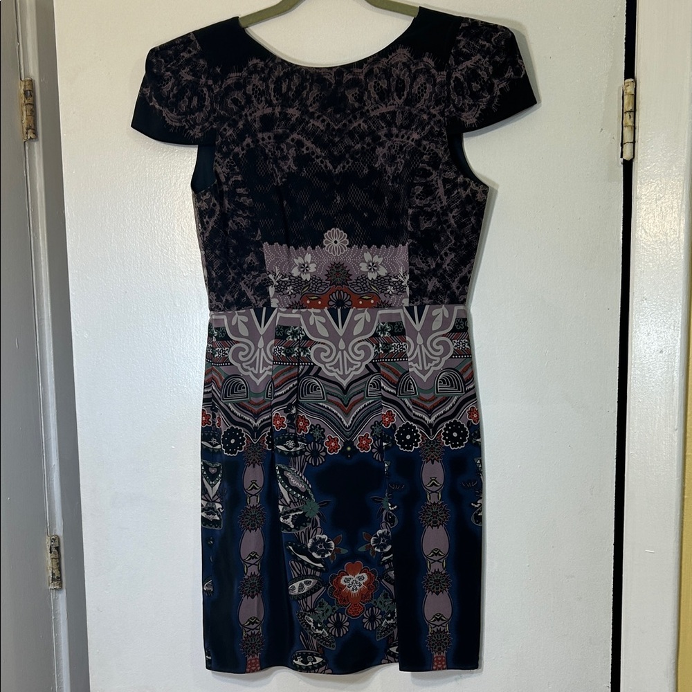 Tibi Black and Blue Patterned Mini Dress